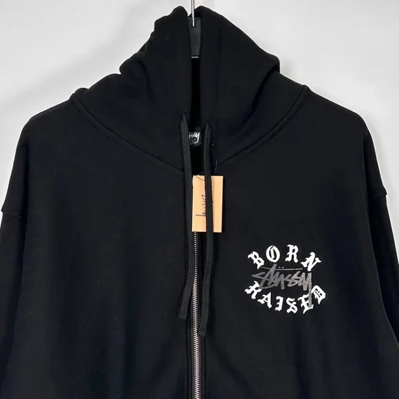 STUSSY x BORN x RAISED joint series FW23 letter LOGO zipper hoodie